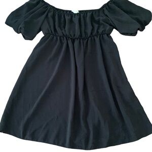 See You Monday Black Square Neck Puff Sleeve Off Shoulder Babydoll Dress Sz M